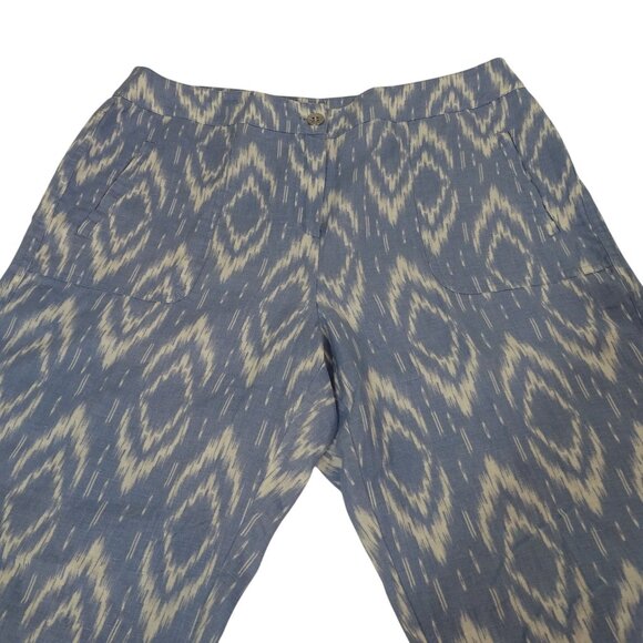 Chicos Blue Ikat Linen Wide Leg Pocket Pants Women Size 1.5 M 10 Relaxed Fit - Picture 3 of 14